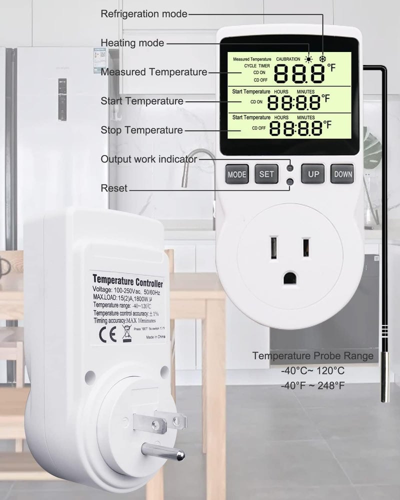 Vaticas Digital Temperature Controller Outlet, 120V Electric Thermostat Outlet Plug with Timer Heating Cooling Control 110V for Reptile Terrarium Greenhouse Refrigerator - Image 4